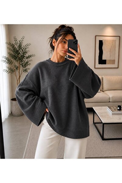 threeoff Women's Casual Knitwear Sweater Oversize Crew Neck Long Sleeve Basic...