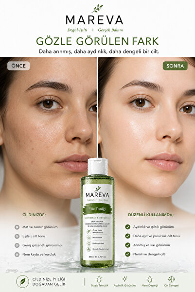 Mareva Yüz Toniği Niacinamide Hyaluronik Asit Centella Rice Extract Cilt Temizleyici 200 ml