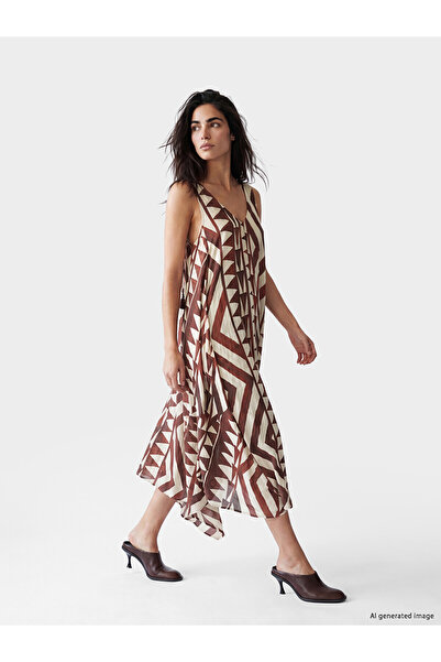 LC Waikiki Two Mt Shop Quality V-Neck A-Line Dress with Tassel Detail