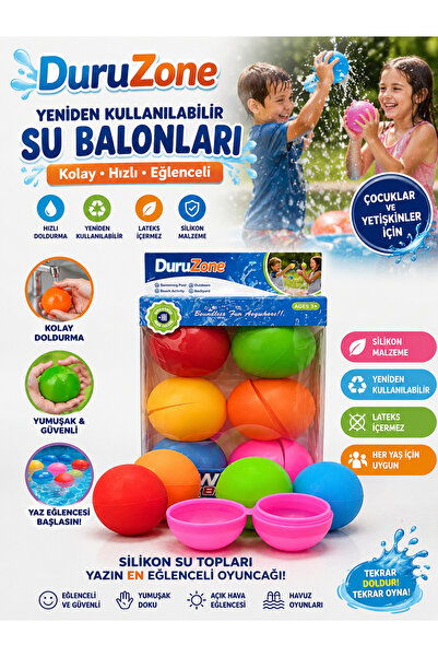 DuruZone tekrar kullanılabilen su topu balonu 3 adet silikon eğlenceli havuz oyuncağı