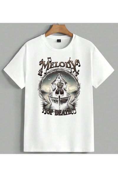 ELFERA Melody Of Death violinista, unisex majica sa širokim krojem, bela