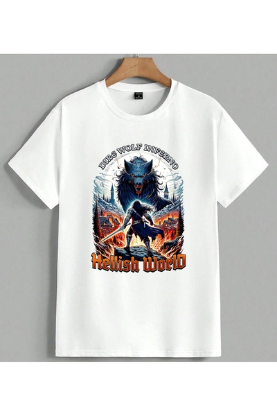 ELFERA Dire Wolf Inferno Pakleni T-shirt sa printom, unisex, velika veličina,...