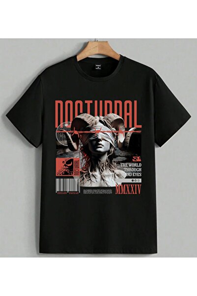 ELFERA Nocturnal Goz Bagli Digital Printed Unisex Oversize T-Shirt Black