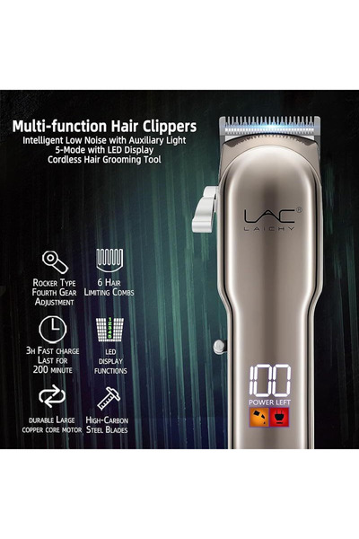Generic Brand Metal Cordless Hair Clipper 18.5cm, Adjustable Cutting Head Professional Barber Trimmer, Multipurpose Electric Hair Cutter for Salon Home Hair Styling