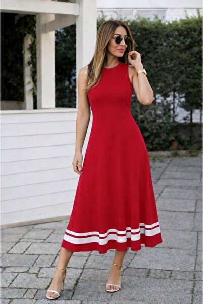 Veraura Lifestyle Women's Strappy Round Neck Long Viscose Dress with Stripe D...