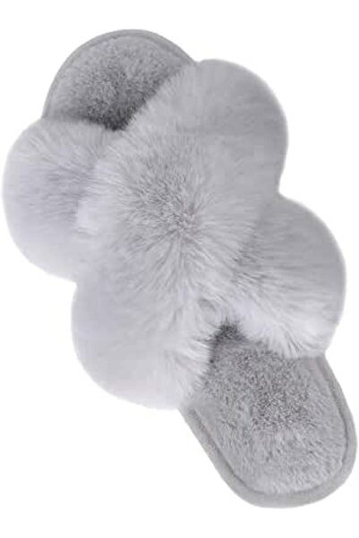 GENERAL Women's Cross Band Slippers Soft Plush Furry Cozy Open Toe House Shoe...