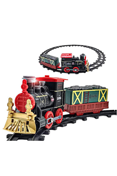 CWT Set tren electric retro cu aburi, cu lumini, sunete și șine configurabile...