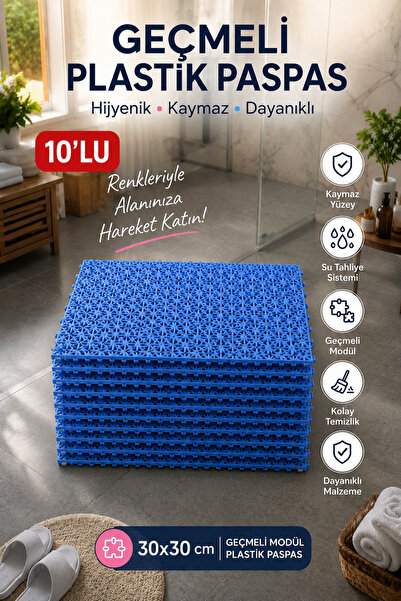 SHOOP 10'lu Geçmeli Plastik Paspas 30x30 cm | Kaymaz, Su Tahliyeli, Hijyenik ...