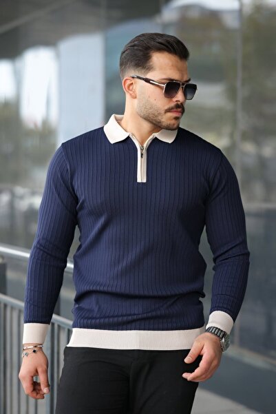 Simala Men's Long Sleeve Knitwear with Sleeve and Collar Detailing