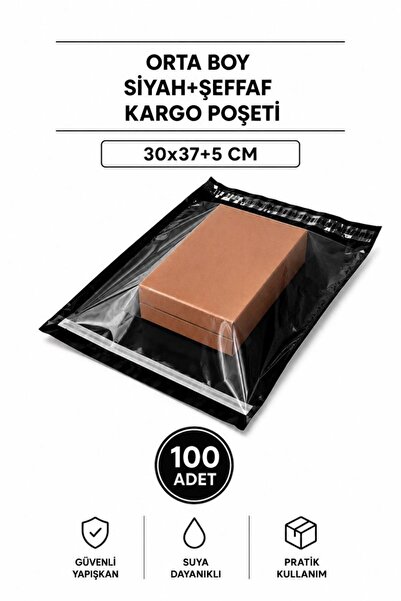 Mestore حقيبة شحن سوداء شفافة متوسطة الحجم 30x37+5 سم 100 قطعة