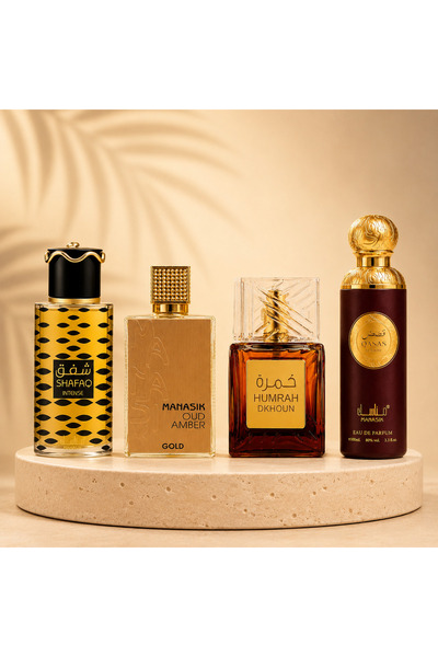 MANASIK SET 4 PARFUMURI UNISEX 100 ML - SHAFAQ INTENSE + OUD AMBER GOLD + HUM...