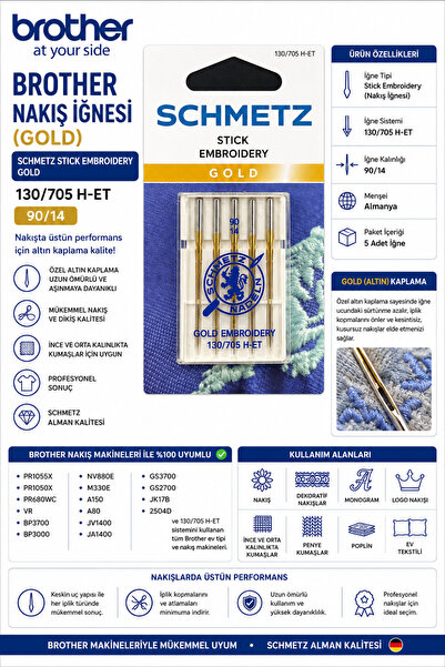 SCHMETZ NAKIŞ İğnesi Gold Brother Tüm Dikiş Makineleri Uyumlu | 5 Adet 130/70...