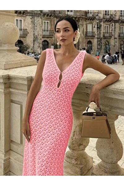 UFC 1985 TOP BRAND Women's Strappy V-Neck Long Dress Knit Dress