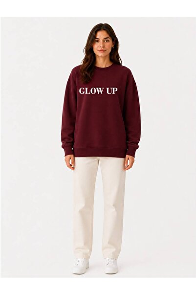 herkesemoda سويت شيرت بياقة دائرية مزدوجة الخيوط بتفاصيل مطبوعة من Glow Up