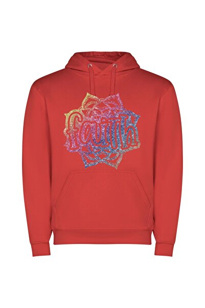 iLovePrints Glamourous Stardust Square Φούτερ με κουκούλα σε χρώμα Κόκκινο