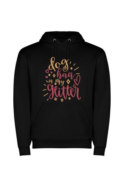 iLovePrints Glamorous Glitter Hair Φούτερ με κουκούλα σε χρώμα Μαύρο