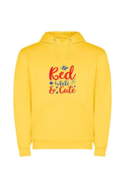 iLovePrints Charming Red & White Φούτερ με κουκούλα σε χρώμα Κίτρινο