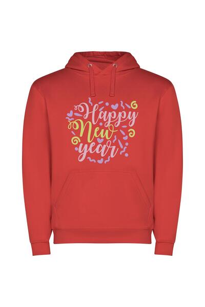 iLovePrints Joyful New Year Delights Φούτερ με κουκούλα σε χρώμα Κόκκινο