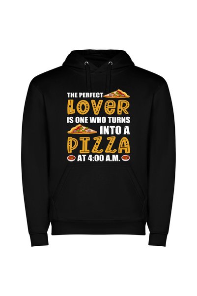 iLovePrints Pizza Love: Always Shared Φούτερ με κουκούλα σε χρώμα Μαύρο