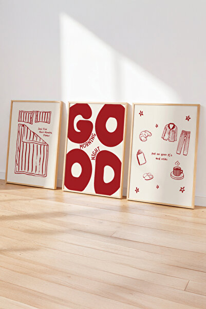 esnipix Good Morning Good Night Poster Seti | 3'lü Minimal Yatak Odası Poster...
