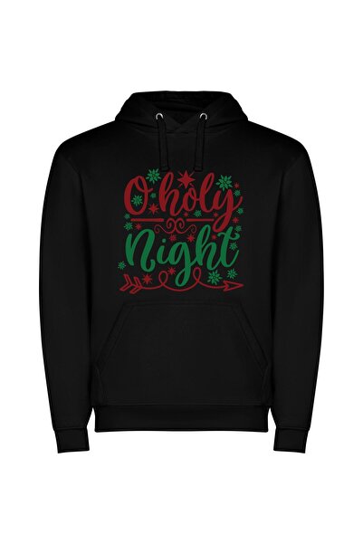 iLovePrints Merry Holly Night Bliss Φούτερ με κουκούλα σε χρώμα Μαύρο