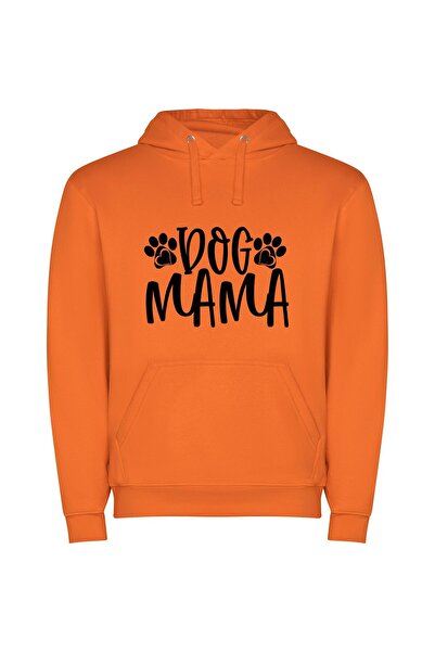 iLovePrints Monochrome Dog Mama Art Φούτερ με κουκούλα σε χρώμα Πορτοκαλί