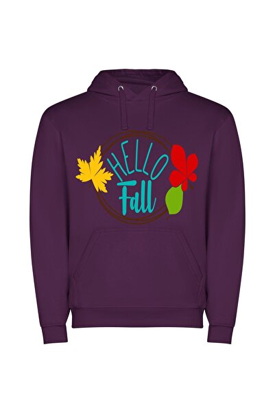 iLovePrints Hello Fall's Leafy Greeting Φούτερ με κουκούλα σε χρώμα Μωβ