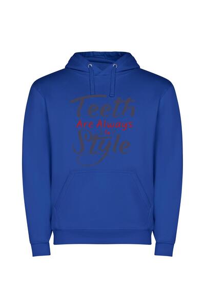 iLovePrints Charming Smiles: Timeless Style Φούτερ με κουκούλα σε χρώμα Μπλε