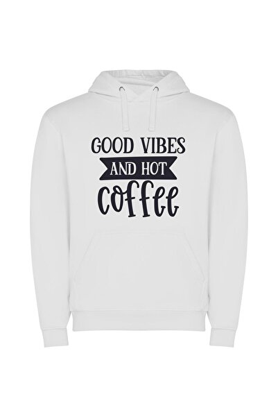 iLovePrints Vibe & Brew Hub Φούτερ με κουκούλα σε χρώμα Λευκό