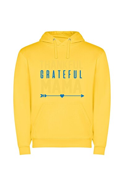 iLovePrints Mama's Grateful Sign Φούτερ με κουκούλα σε χρώμα Κίτρινο