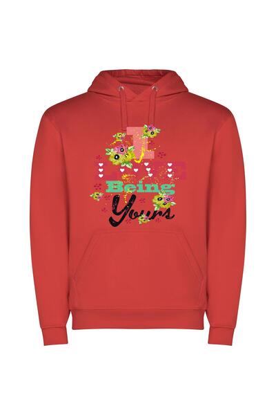 iLovePrints Blossoming Love, Forever Yours Φούτερ με κουκούλα σε χρώμα Κόκκινο