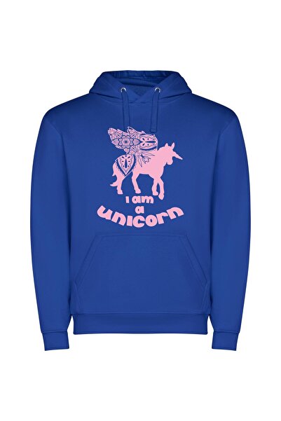 iLovePrints Majestic Floral Unicorn Φούτερ με κουκούλα σε χρώμα Μπλε