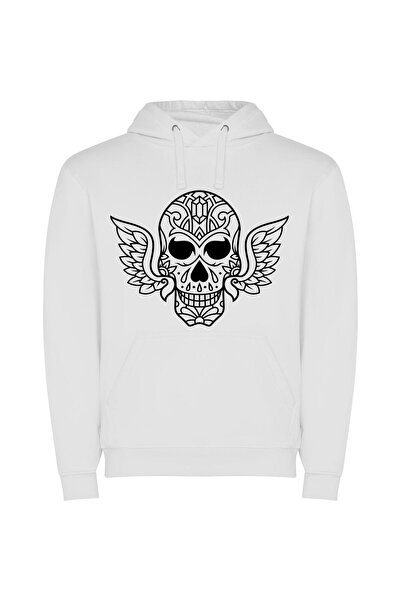 iLovePrints Phoenix Skull: Sacred Wings Φούτερ με κουκούλα σε χρώμα Λευκό