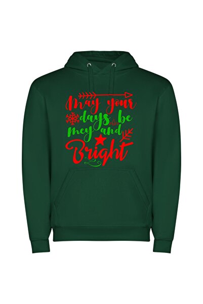 iLovePrints Merry & Bright Greetings Φούτερ με κουκούλα σε χρώμα Πράσινο