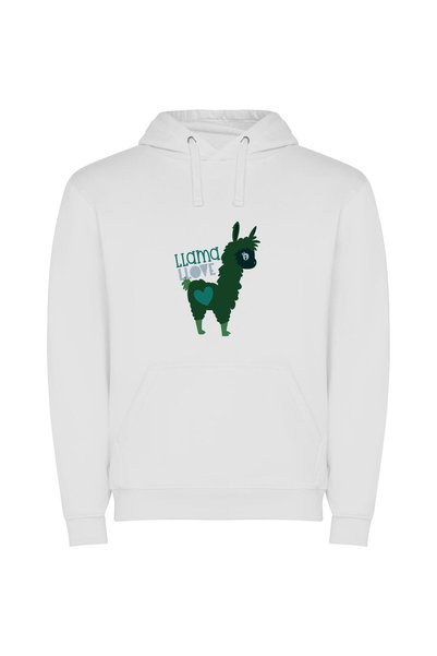 iLovePrints Fluffy Llama Love Φούτερ με κουκούλα σε χρώμα Λευκό