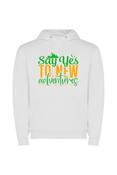 iLovePrints Embrace New Adventures Today! Φούτερ με κουκούλα σε χρώμα Λευκό