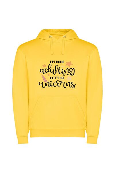 iLovePrints Whimsical Unicorn Escapades Φούτερ με κουκούλα σε χρώμα Κίτρινο