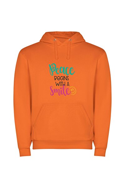 iLovePrints Serene Peaceful Smiling Grin Φούτερ με κουκούλα σε χρώμα Πορτοκαλί