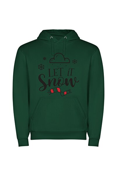 iLovePrints Serenity in Falling Snow Φούτερ με κουκούλα σε χρώμα Πράσινο