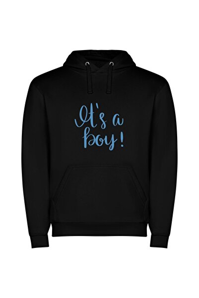 iLovePrints In Blue: It's a Boy! Φούτερ με κουκούλα σε χρώμα Μαύρο