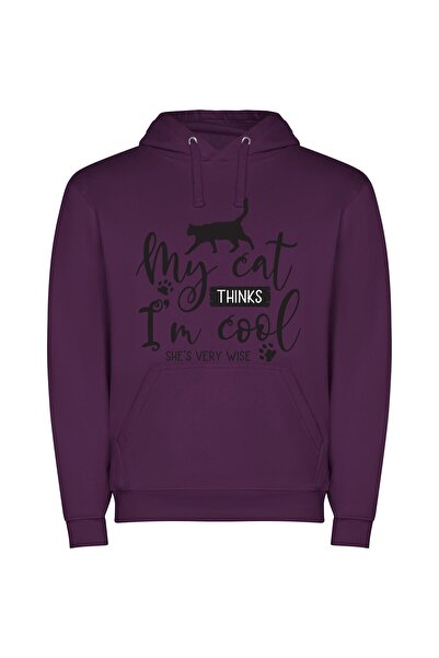 iLovePrints Purrrfectly Cool Cat Φούτερ με κουκούλα σε χρώμα Μωβ
