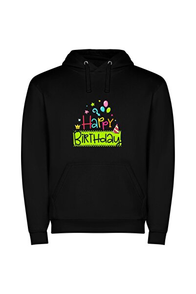 iLovePrints Joyful Balloon Crown Φούτερ με κουκούλα σε χρώμα Μαύρο