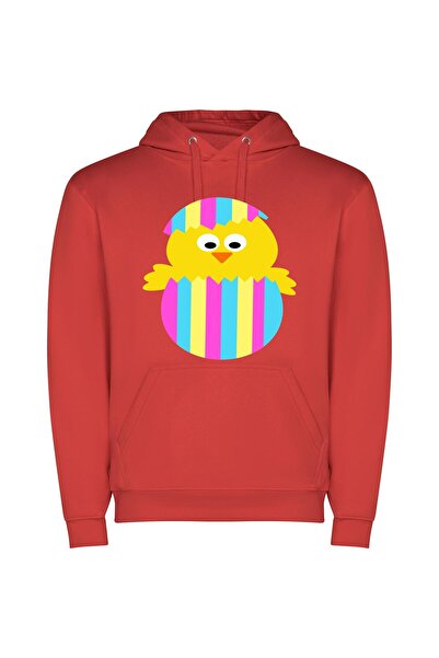 iLovePrints Striped Egg's Colorful Cockatoo Φούτερ με κουκούλα σε χρώμα Κόκκινο