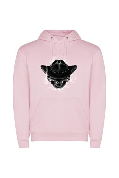 iLovePrints Phantom Western Skulls Φούτερ με κουκούλα σε χρώμα Ροζ