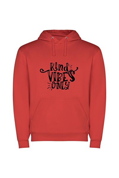 iLovePrints Good Vibes Only Φούτερ με κουκούλα σε χρώμα Κόκκινο