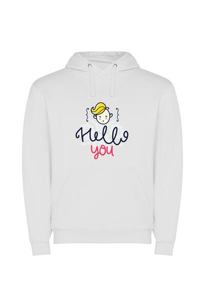 iLovePrints Whimsical Greetings: Hello Boy Φούτερ με κουκούλα σε χρώμα Λευκό