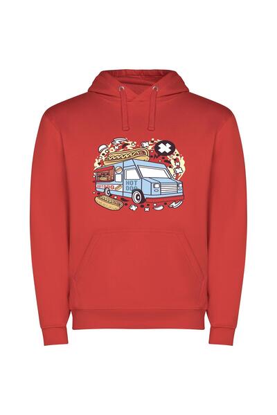 iLovePrints Hot Dog Delight Express Φούτερ με κουκούλα σε χρώμα Κόκκινο