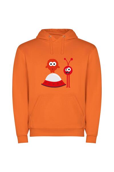 iLovePrints Colorful Alien Encounters Φούτερ με κουκούλα σε χρώμα Πορτοκαλί