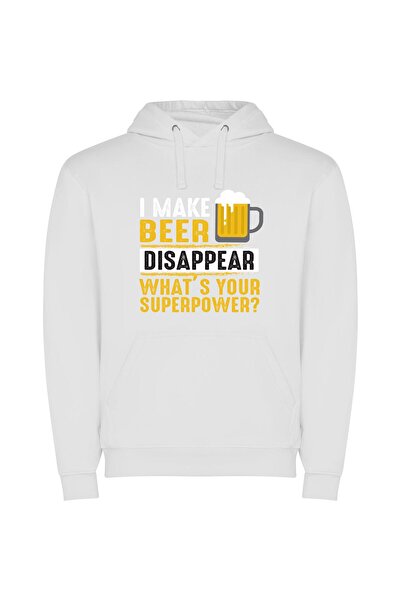 iLovePrints Disappearing Beer Superpowers Φούτερ με κουκούλα σε χρώμα Λευκό