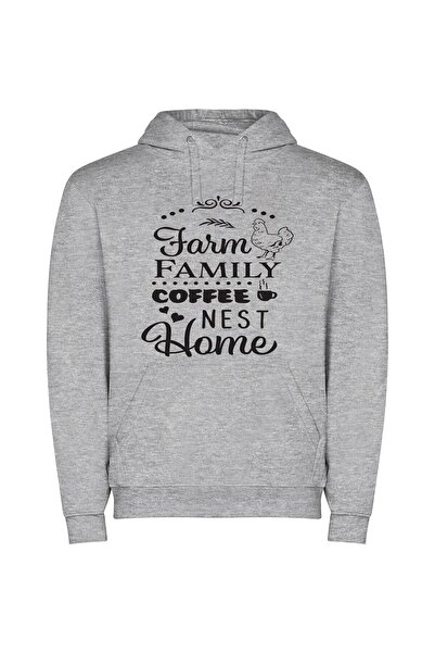 iLovePrints Farm Nest Coffee Home Φούτερ με κουκούλα σε χρώμα Γκρι